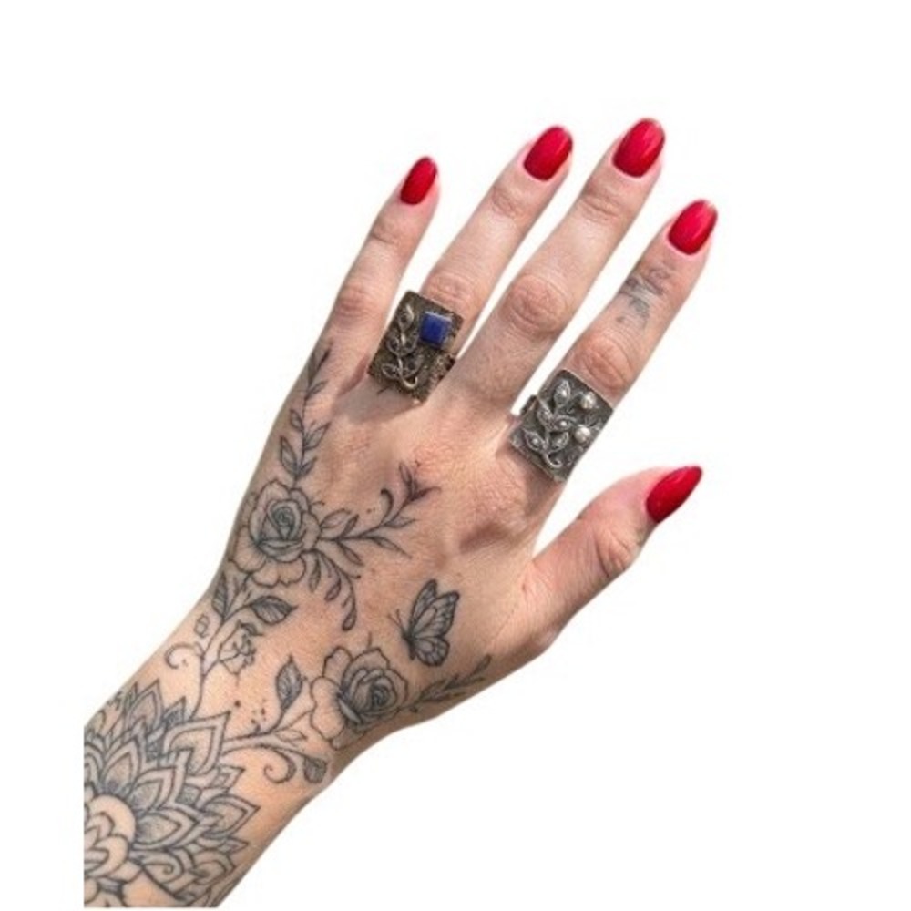 Vintage W Germany Brutalist Statement Rings Set Blue Lapis Crystal Adjustable